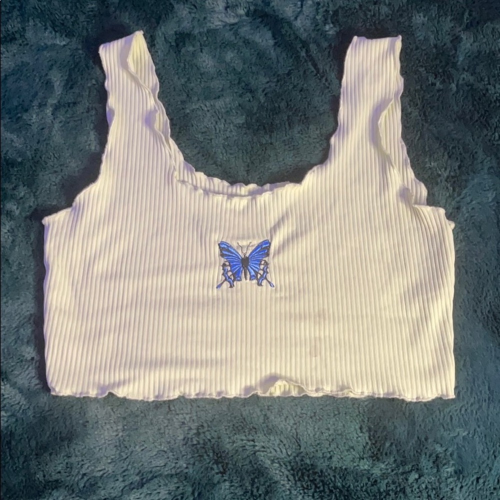 green butterfly crop top